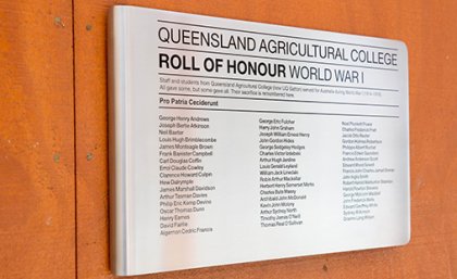 The new World War I Roll of Honour at UQ's Gatton campus The new World War I Roll of Honour at UQ's Gatton campus